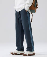 Mens Fleece Pants Elastic Waist with Side Taping Casual Street Wear Relaxed Fit Navy Blue