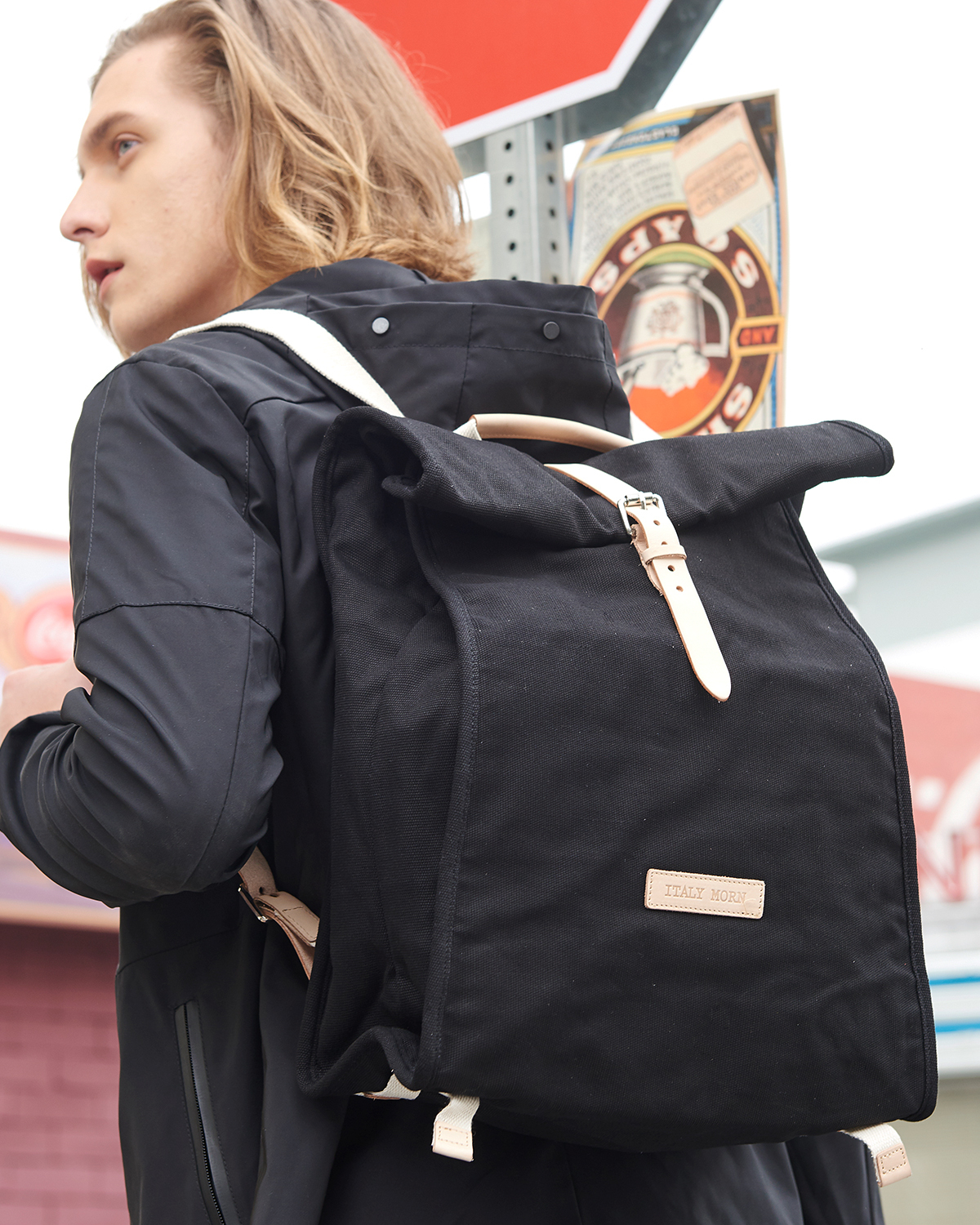 Canvas Backpack Computer Bag School Bag- Leather Belt