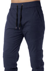 Man Khaki Jogger Pants with Wrinkled Design Slim Fit Navy Blue