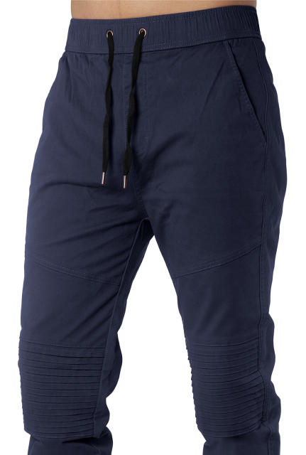 Man Khaki Jogger Pants with Wrinkled Design Slim Fit Navy Blue