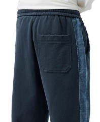 Mens Fleece Pants Elastic Waist with Side Taping Casual Street Wear Relaxed Fit Navy Blue