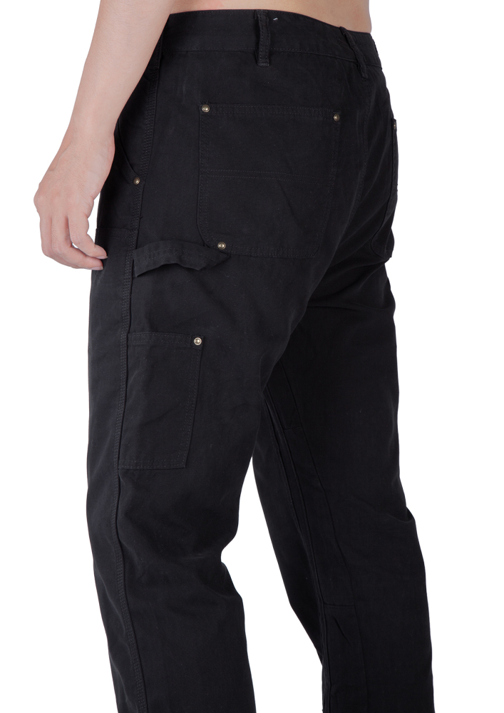 Man Carpenter Chino Pants with Tool Pockets Relaxed Fit Black