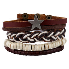Genuine Leather Bracelet Multi-layered Vintage Woven Ethnic Tribal Adjustable