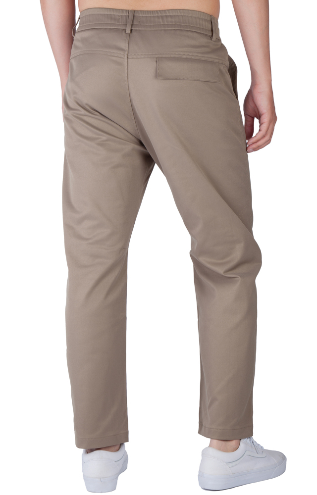 Mens Elastic Waistband Chino Pants Straight Legs Khaki