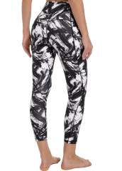 Women High Waisted Workout Leggings Black White Splinter