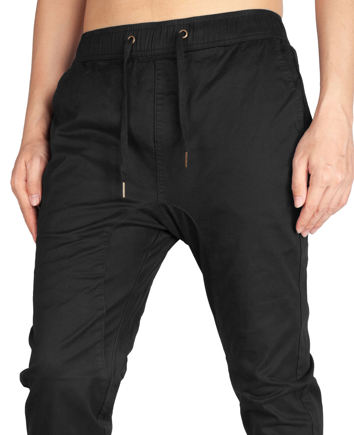 Mens Jogger Pants with Pockets Open Hem Slim Fit Black