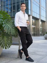 Man Cargo Jogger Pants Slim Fit Black