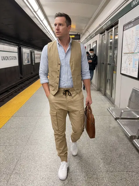 Man Cargo Jogger Pants Slim Fit Khaki