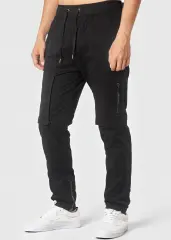 Mens Joggers with Zipper Pockets Slim Fit Black