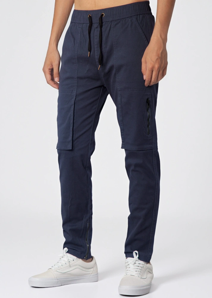Mens Joggers with Zipper Pockets Slim Fit Navy Blue