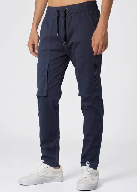 Mens Joggers with Zipper Pockets Slim Fit Navy Blue