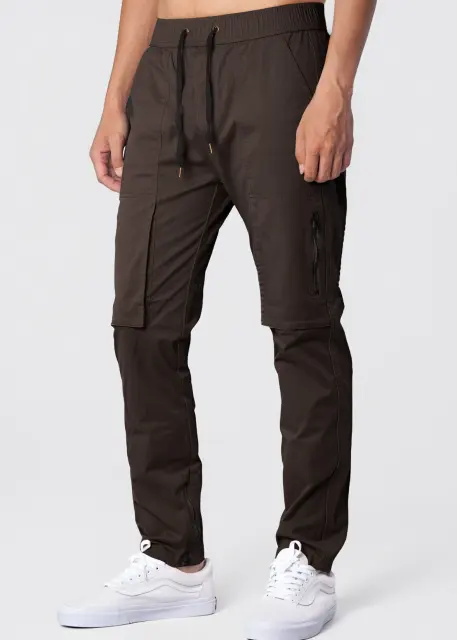 Mens Joggers with Zipper Pockets Slim Fit Coffee