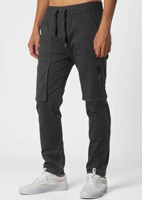 Mens Joggers with Zipper Pockets Slim Fit Dark Grey