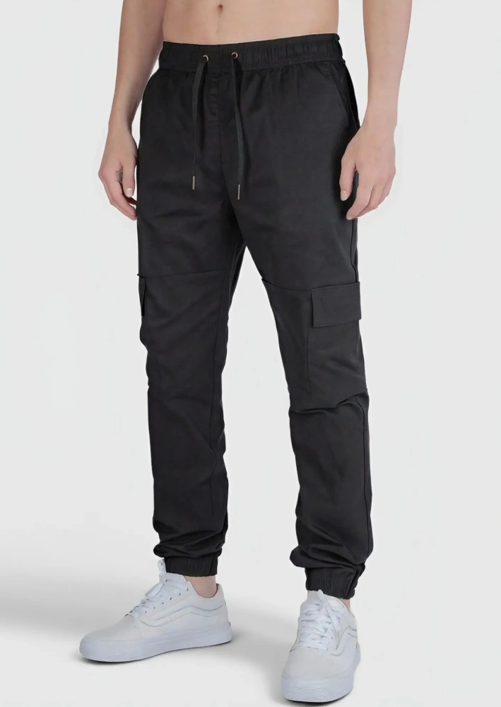 Men Cargo Joggers Athletic Pants Black