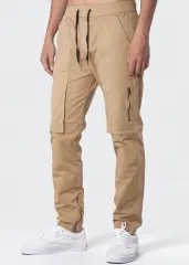 Mens Joggers with Zipper Pockets Slim Fit Khaki