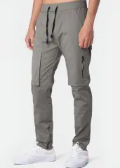 Mens Joggers with Zipper Pockets Slim Fit Mid Grey
