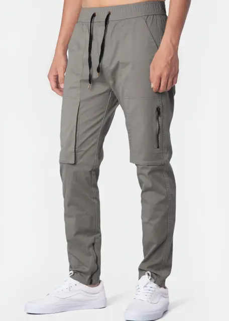 Mens Joggers with Zipper Pockets Slim Fit Mid Grey