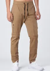 Mens Joggers with Zipper Pockets Slim Fit Dark Khaki