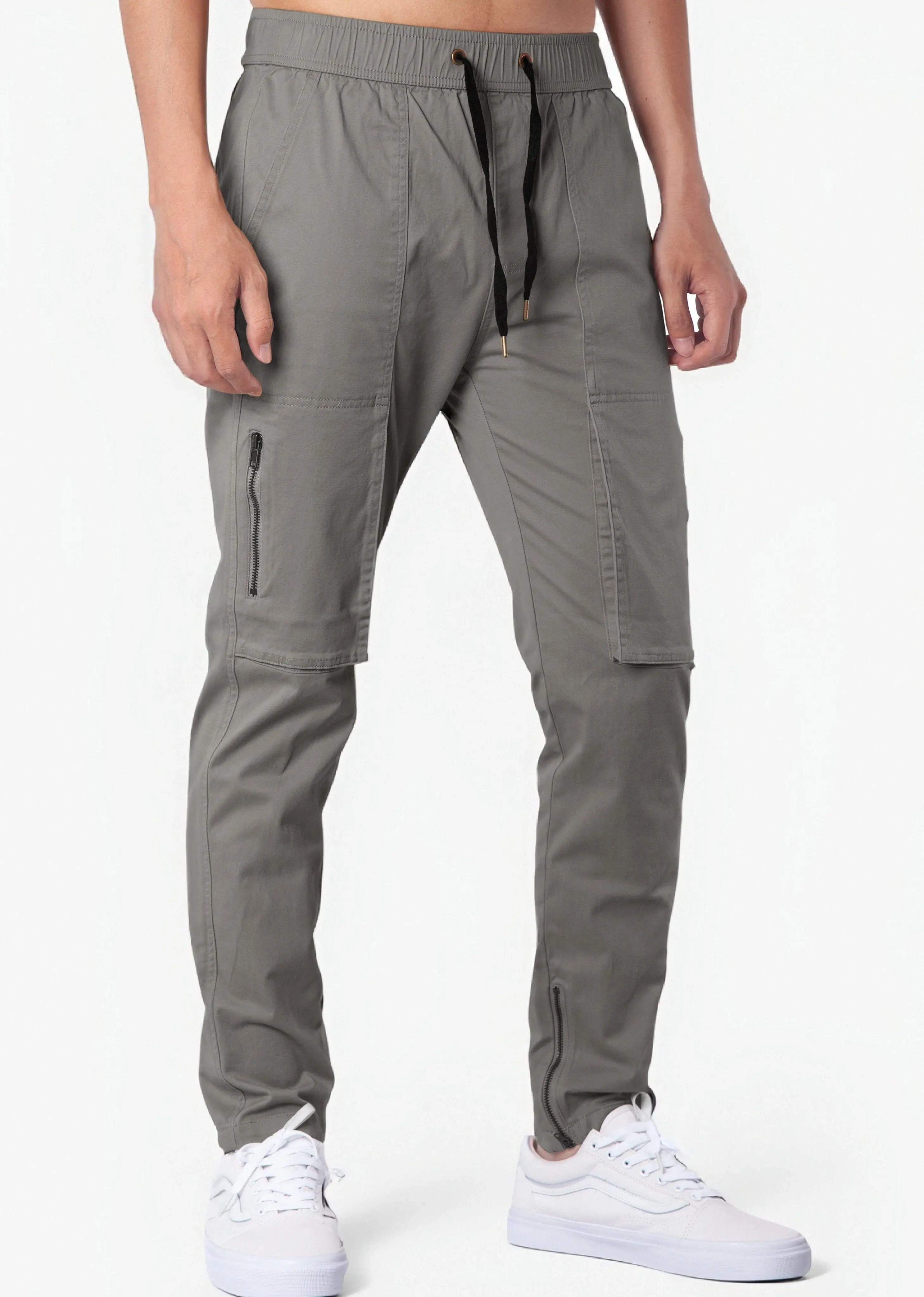 Mens Joggers with Zipper Pockets Slim Fit Mid Grey