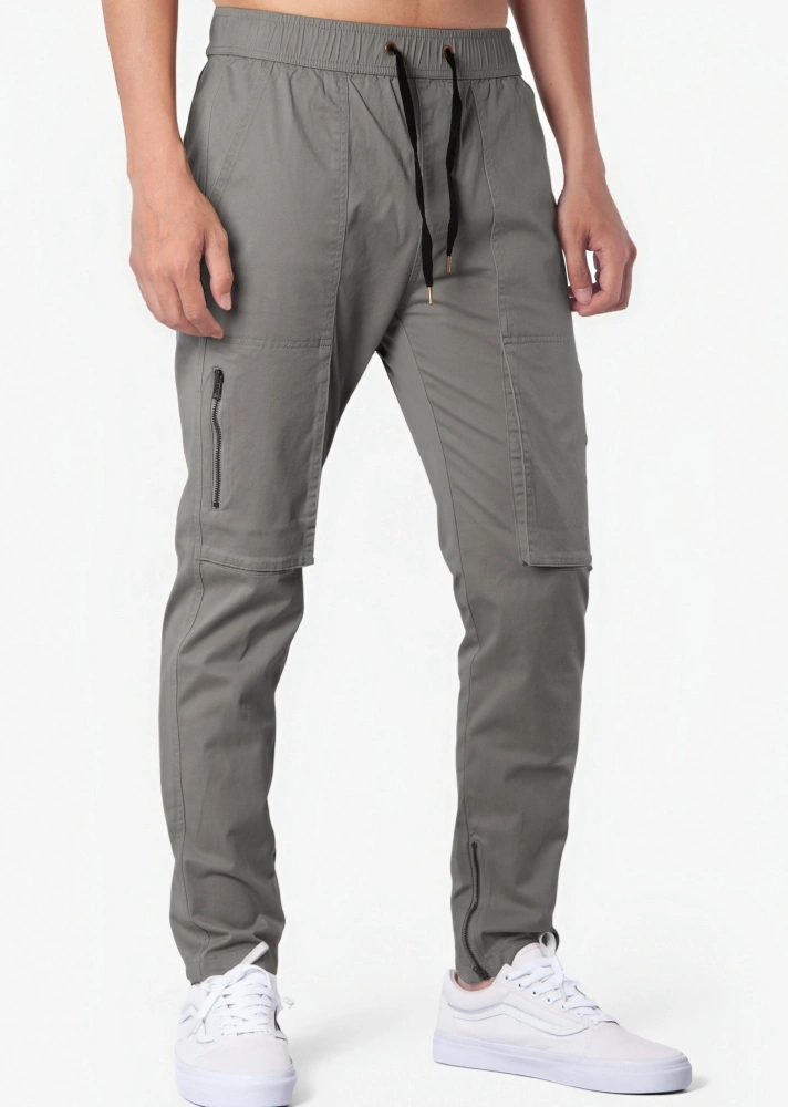 Mens Joggers with Zipper Pockets Slim Fit Mid Grey