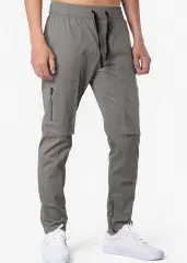 Mens Joggers with Zipper Pockets Slim Fit Mid Grey