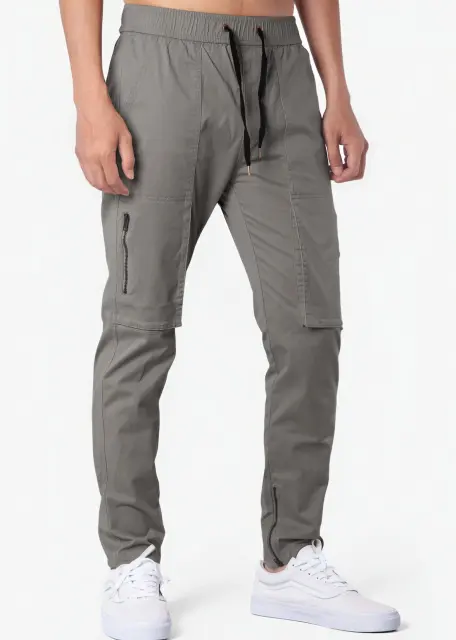 Mens Joggers with Zipper Pockets Slim Fit Mid Grey