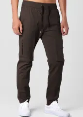 Mens Joggers with Zipper Pockets Slim Fit Coffee