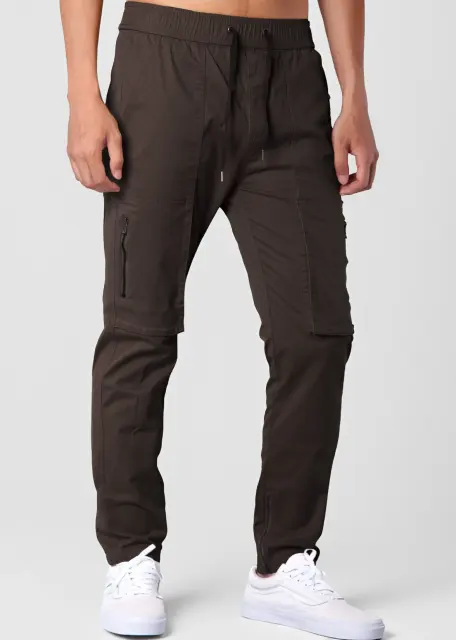 Mens Joggers with Zipper Pockets Slim Fit Coffee