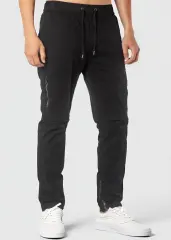 Mens Joggers with Zipper Pockets Slim Fit Black