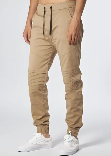 Man Khaki Jogger Pants with Wrinkled Design Slim Fit Khaki