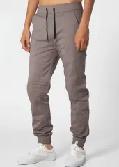 Man Khaki Jogger Pants with Wrinkled Design Slim Fit Mid Grey
