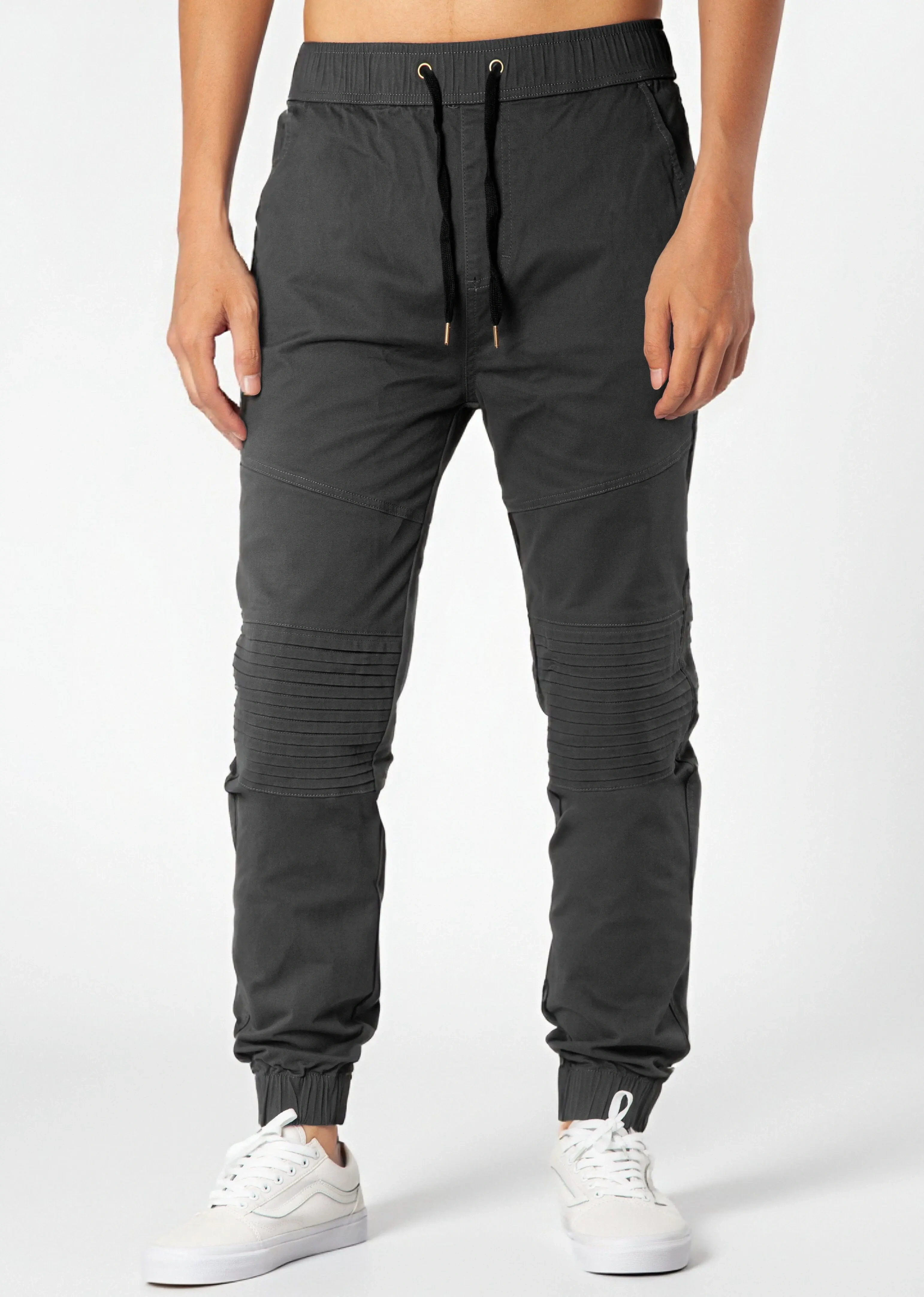 Man Khaki Jogger Pants with Wrinkled Design Slim Fit Dark Grey