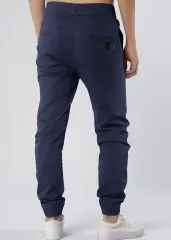 Man Khaki Jogger Pants with Wrinkled Design Slim Fit Navy Blue