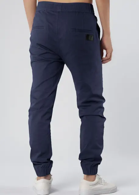 Man Khaki Jogger Pants with Wrinkled Design Slim Fit Navy Blue