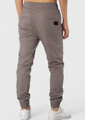 Man Khaki Jogger Pants with Wrinkled Design Slim Fit Mid Grey