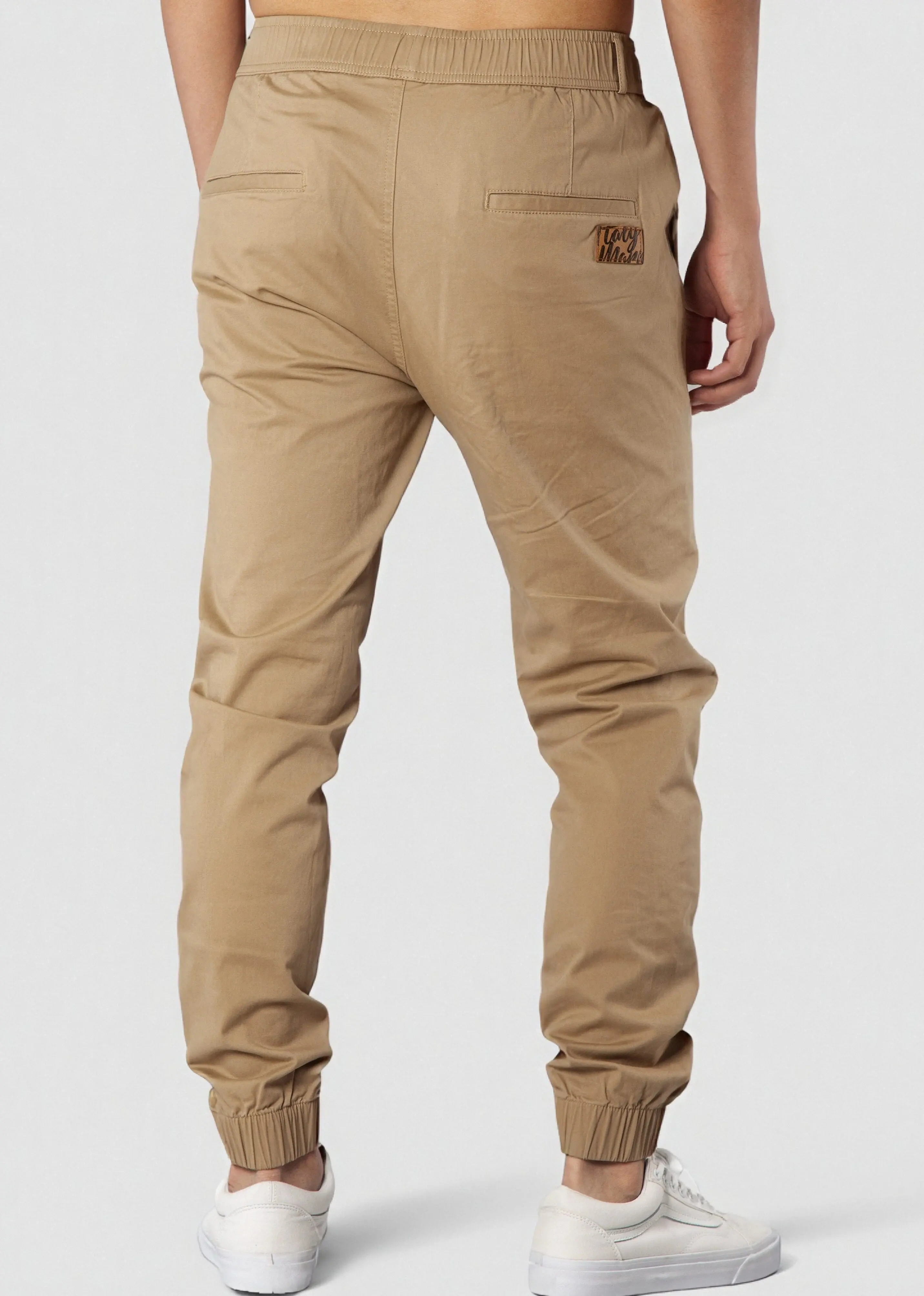 Man Khaki Jogger Pants with Wrinkled Design Slim Fit Khaki