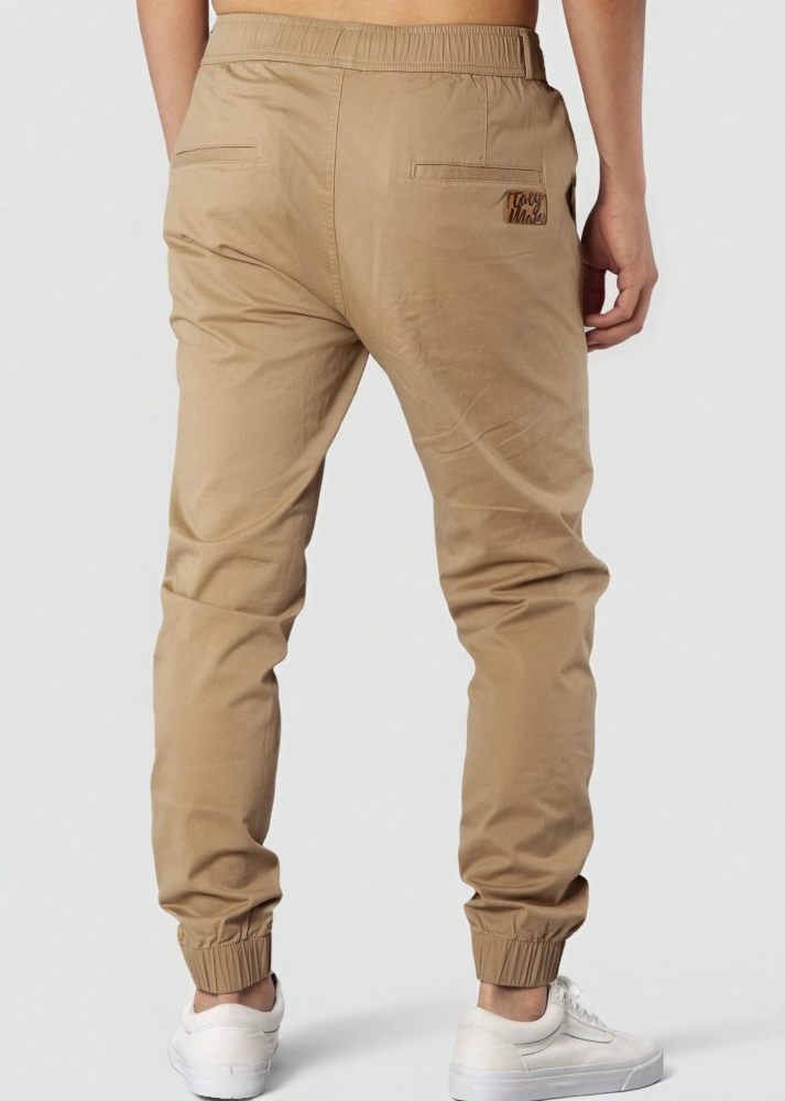 Man Khaki Jogger Pants with Wrinkled Design Slim Fit Khaki