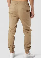 Man Khaki Jogger Pants with Wrinkled Design Slim Fit Khaki