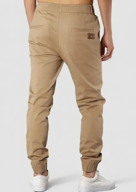 Man Khaki Jogger Pants with Wrinkled Design Slim Fit Khaki