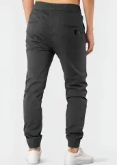 Man Khaki Jogger Pants with Wrinkled Design Slim Fit Dark Grey