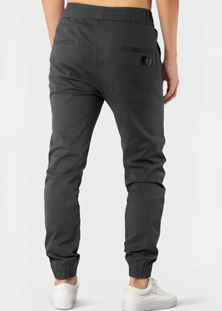 Man Khaki Jogger Pants with Wrinkled Design Slim Fit Dark Grey
