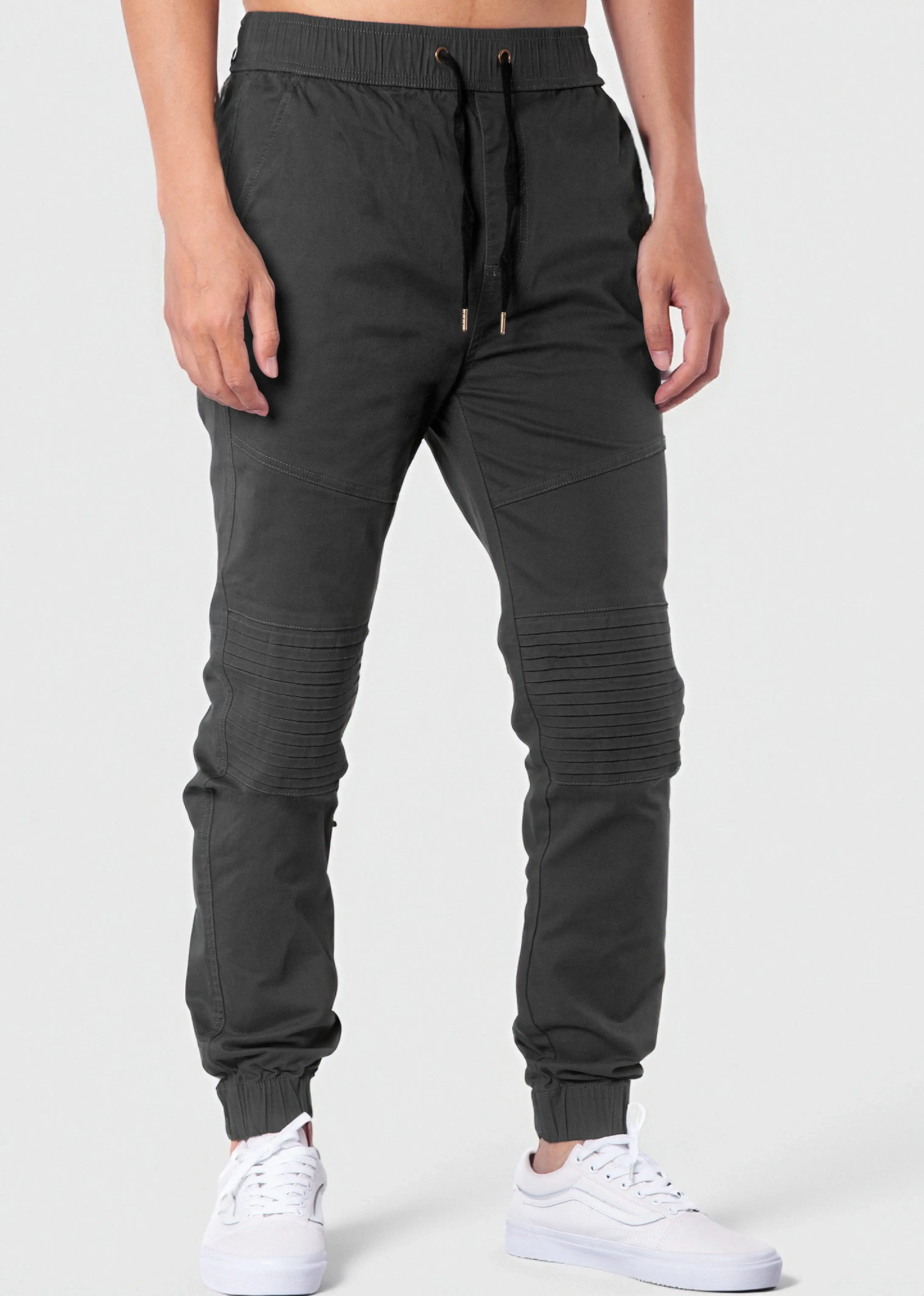 Man Khaki Jogger Pants with Wrinkled Design Slim Fit Dark Grey