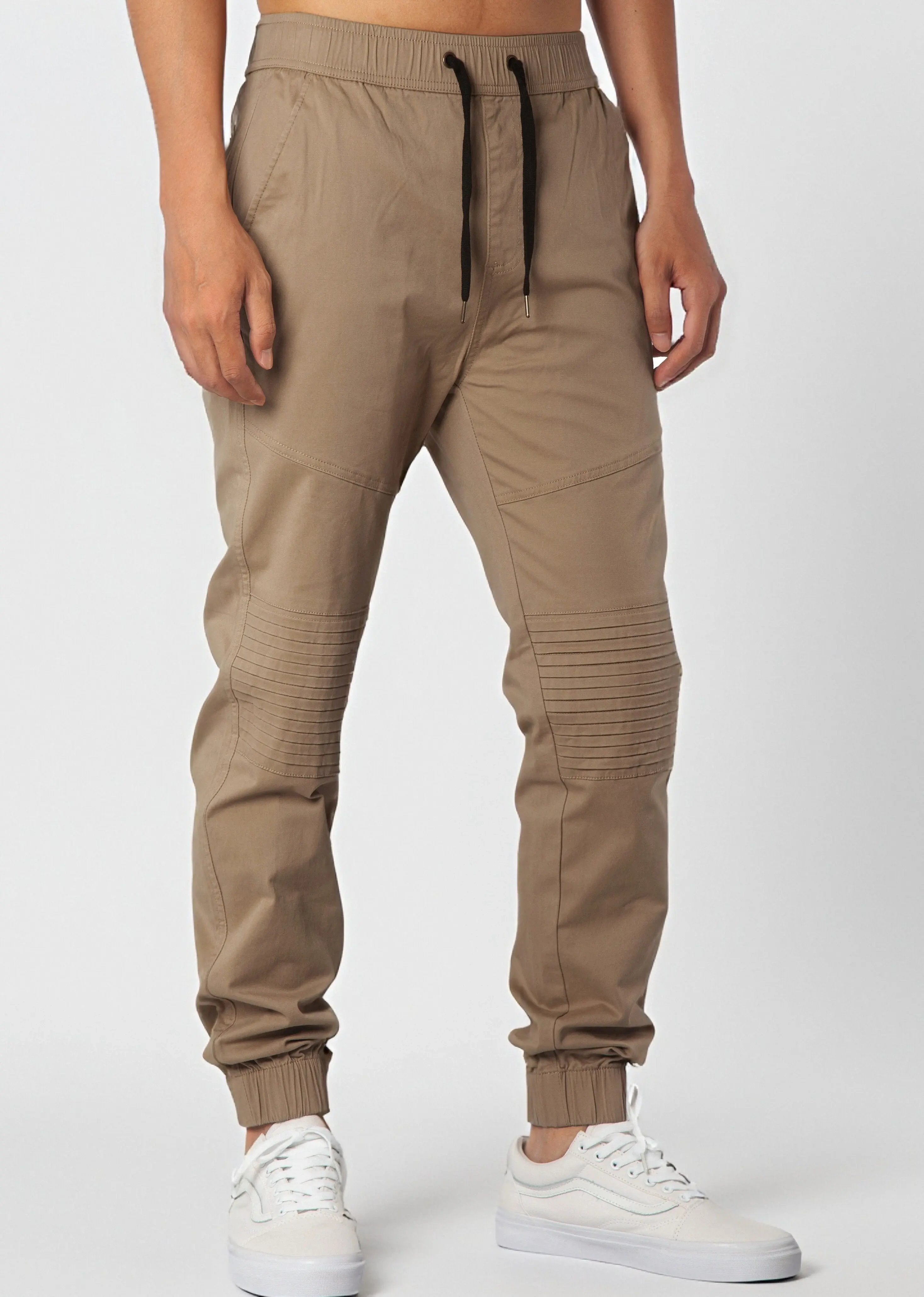 Man Khaki Jogger Pants with Wrinkled Design Slim Fit Dark Khaki