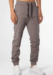 Man Khaki Jogger Pants with Wrinkled Design Slim Fit Mid Grey