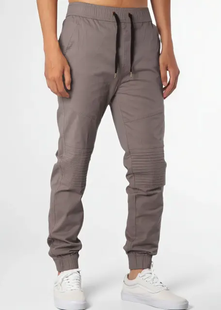 Man Khaki Jogger Pants with Wrinkled Design Slim Fit Mid Grey