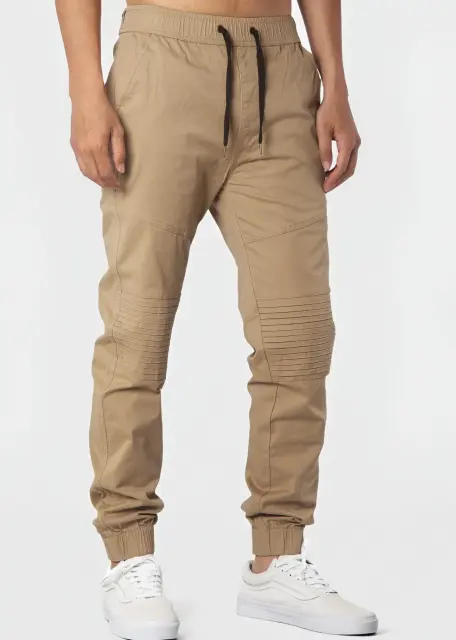 Man Khaki Jogger Pants with Wrinkled Design Slim Fit Khaki