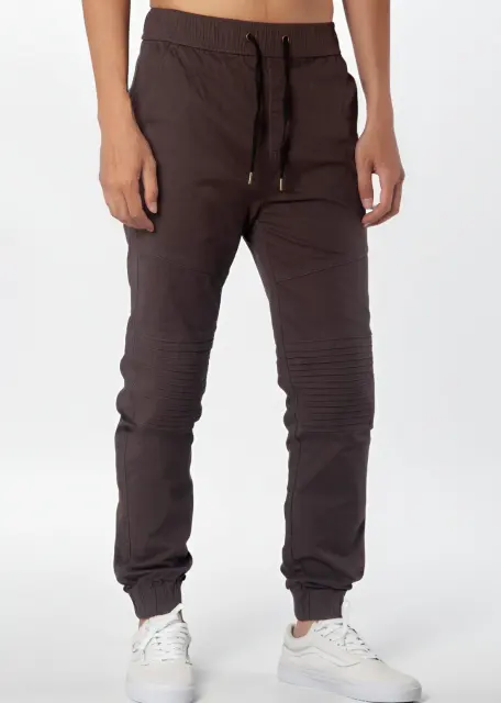 Man Khaki Jogger Pants with Wrinkled Design Slim Fit Coffee