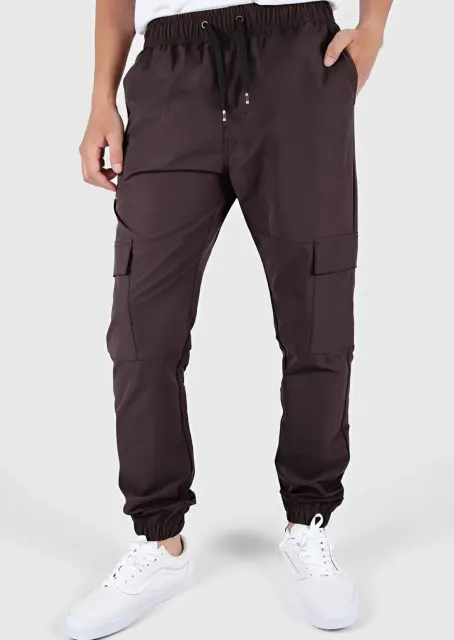 Man Lightweight Cargo Jogger Pants Slim Fit Dark Brown