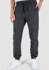 Man Lightweight Cargo Jogger Pants Slim Fit Dark Grey