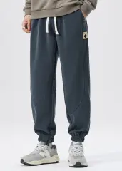 Fleece Lined Joggers for Men Winter with Pockets Relaxed Fit Natural Grey